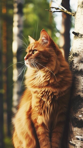 Photo a red cat on a background of the forest