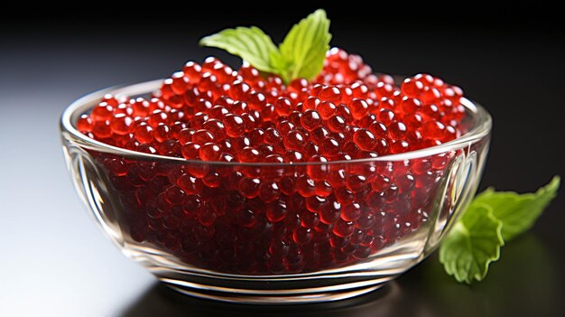 Red caviar in bowl on white