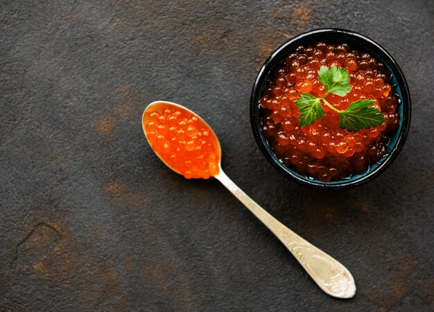 Red caviar in bowl