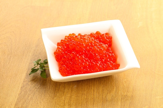 Red caviar in the bowl