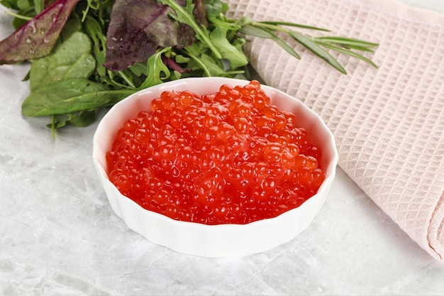 Red caviar in the bowl