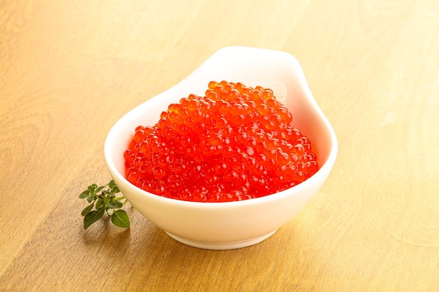 Red caviar in the bowl