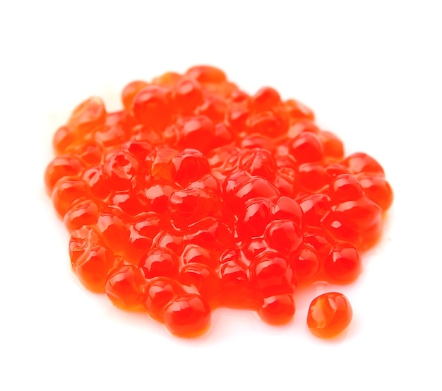 Red caviar closeup isolated on white