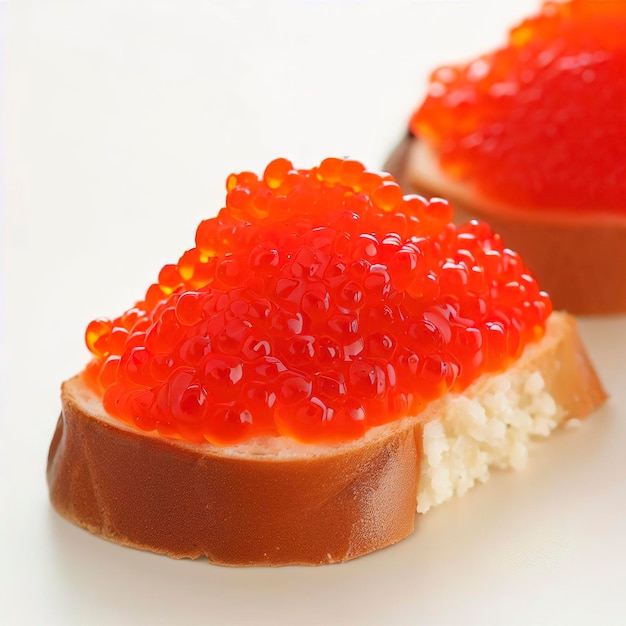 Red caviar on a white background sandwiches with caviar