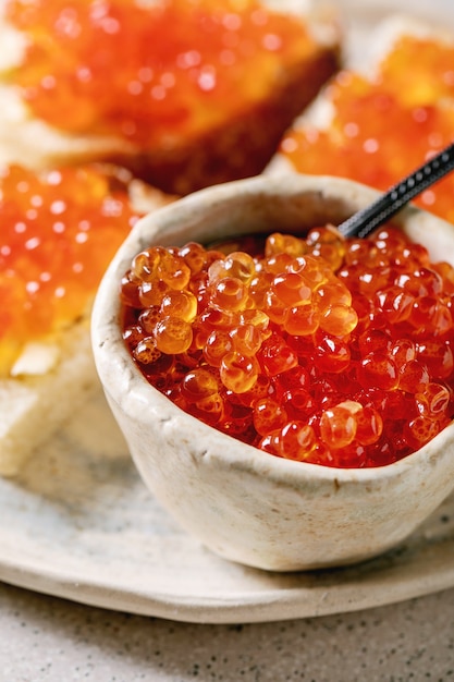 Red caviar with bread and butter