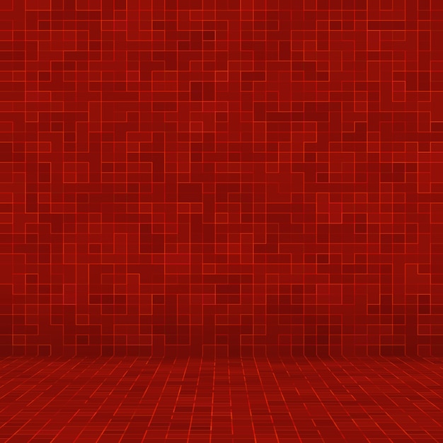 Red ceramic glass colorful tiles mosaic composition pattern background.