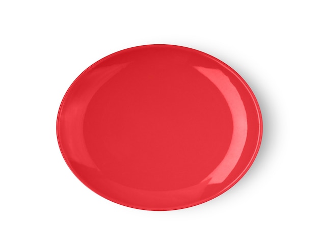 Red ceramic plate isolated. top view