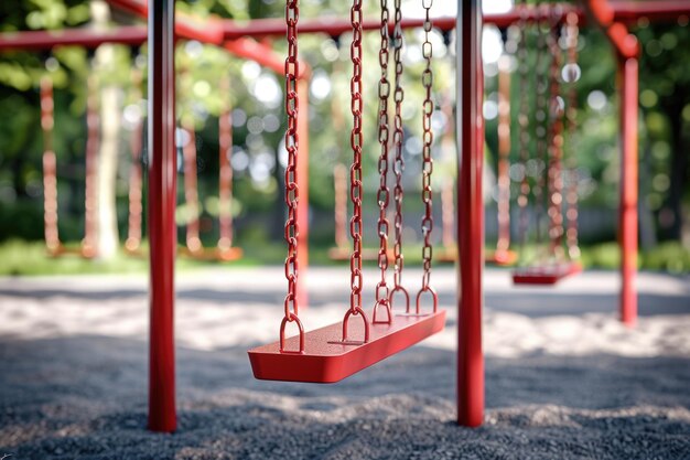 Red chain swings on modern kids playground