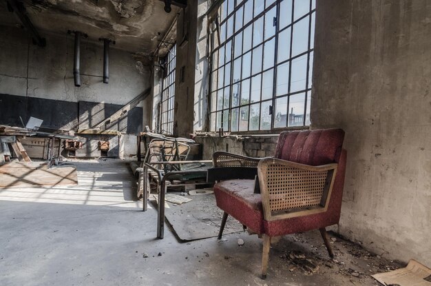 Red chair in factory