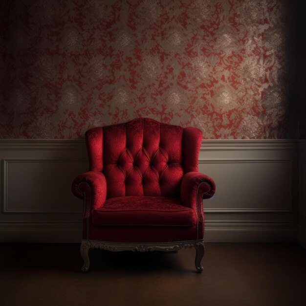 Photo a red chair in front of a wall with a red pattern