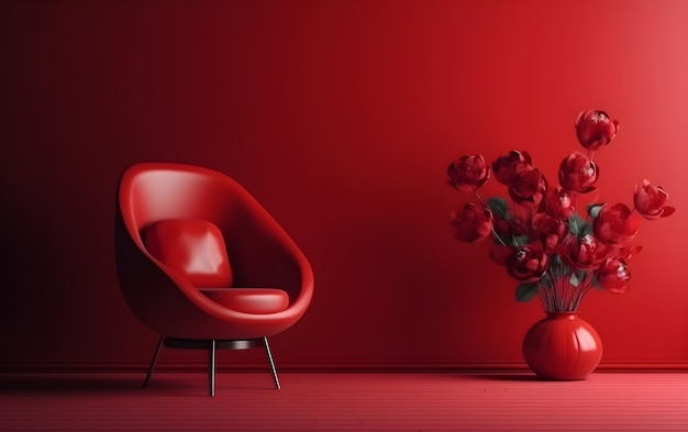 Красный стул в красной комнате Генеративный ИИ