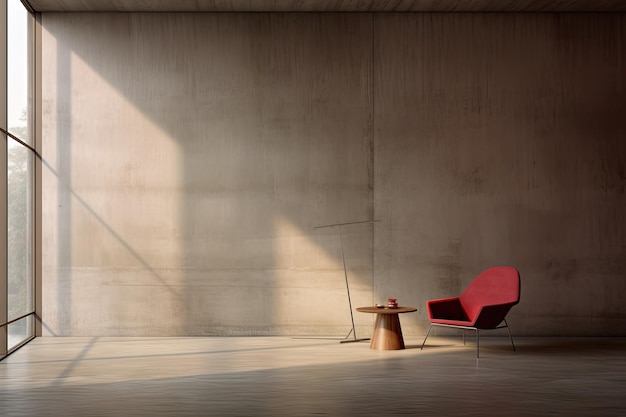 Red chair next to window in room