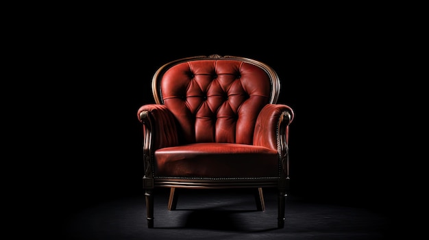 a red chair with a gold frame and a red leather chair