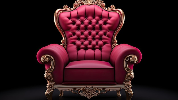 a red chair with gold trim and a gold design on the back.