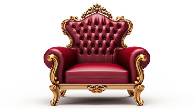 a red chair with gold trim and a gold frame.