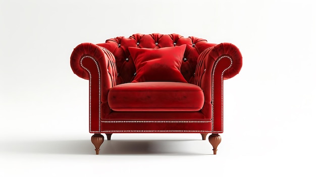 Foto una sedia rossa con un cuscino rosso che dice 
