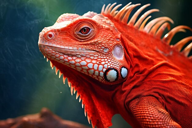 Red chameleon full of details colorful animal