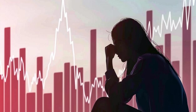 Photo red chart stockbroker looking at stock trading data on display board at stock exchange market as