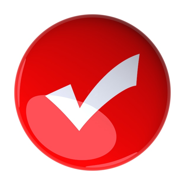 Photo red check mark button. digitally generated 3d image.