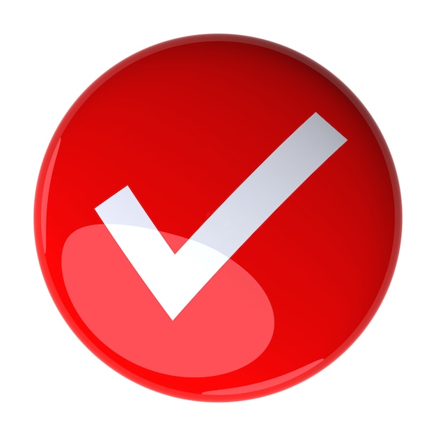 Photo red check mark button. digitally generated 3d image.