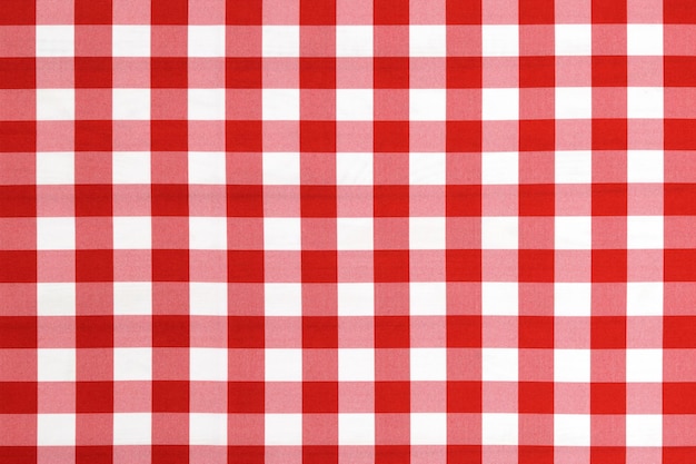 Red checkered textile picnic tablecloth pattern in closeup\
classic italian cuisine style