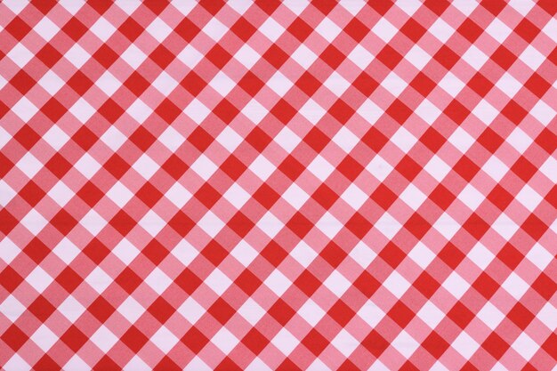red checkered textile picnic tablecloth pattern in closeup classic italian cuisine style