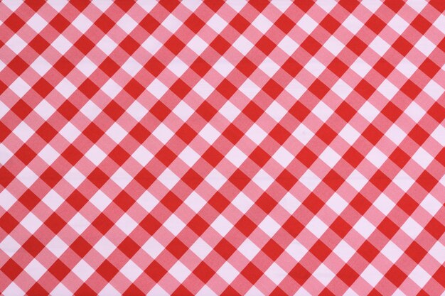 Red checkered textile picnic tablecloth pattern in closeup Classic italian cuisine style