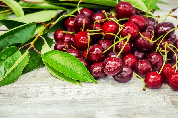 Red cherries. Selective focus. Food and drink.