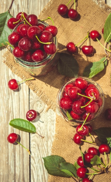 Red cherries. Selective focus.