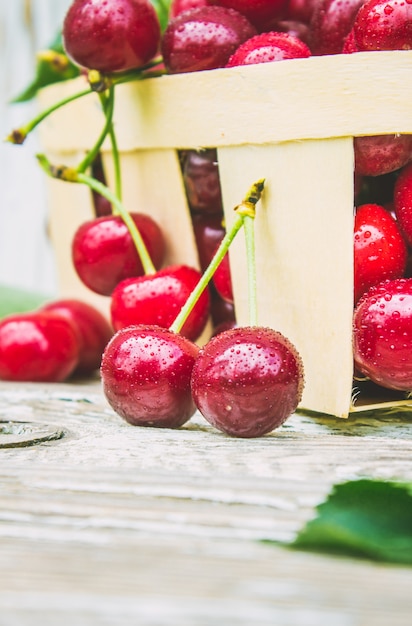 Red cherries. Selective focus.