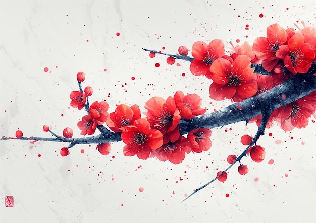 Photo red cherry blossom art