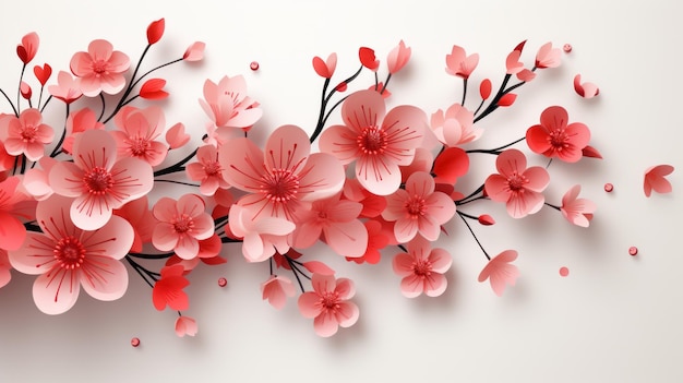 白地に赤い桜の花