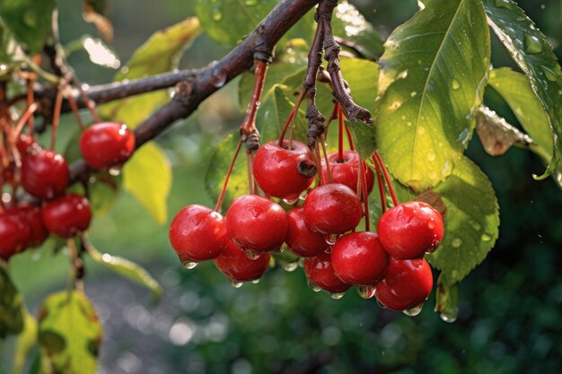 Red cherry hanging on a tree