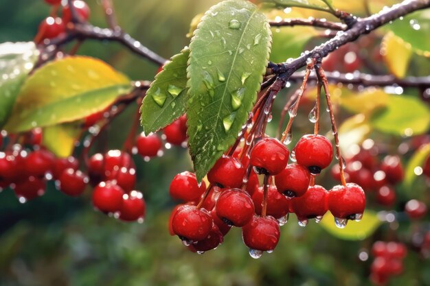 Red cherry hanging on a tree