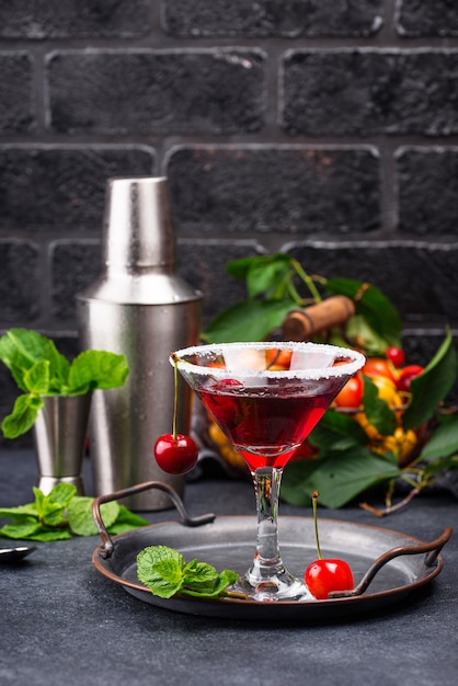 Red cherry martini summer cocktail