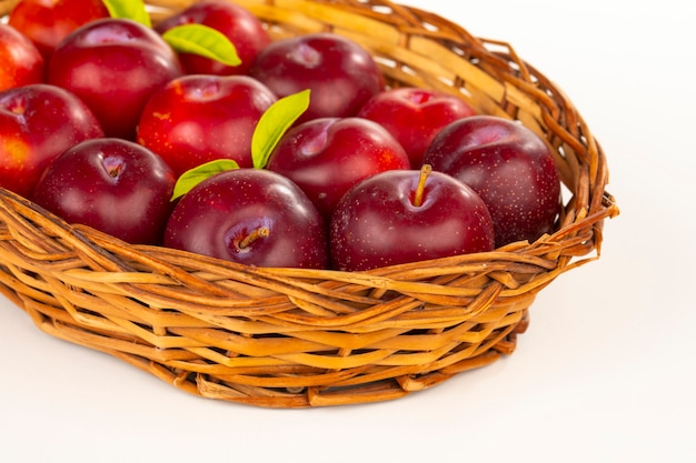 red cherry plum on white background