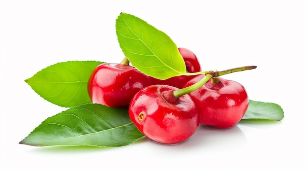 Red cherry plum with leaf isolated