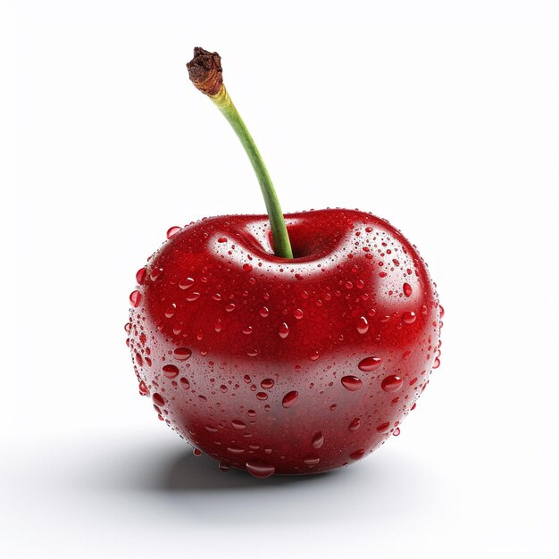 a red cherry with rain drops on it