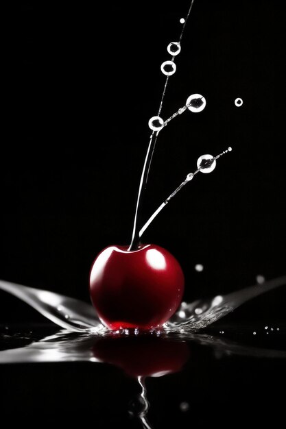 A red cherry with water drops on it