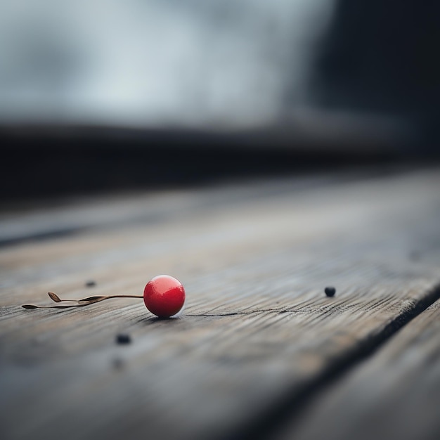 Красная вишня на деревянном столе.