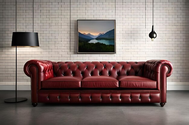 Photo red chesterfield sofa in a classical interior