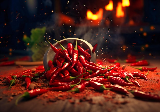 Foto peperoncino rosso su sfondo scuro