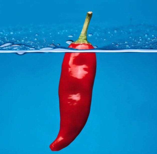 A red chili pepper is floating in the water.