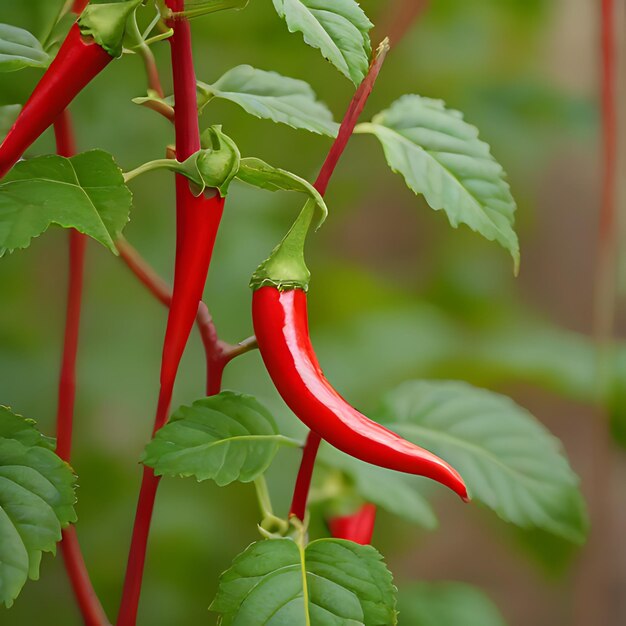 Photo a red chili pepper is growing on a plant