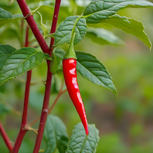 Foto un peperoncino rosso sta crescendo su una pianta