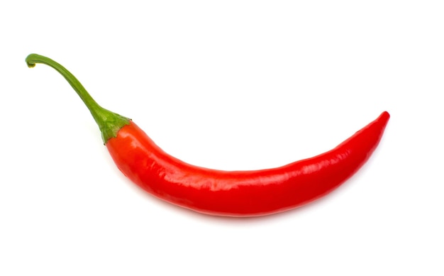 Red chili pepper isolated on a white background. Flat lay, top view