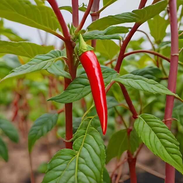 a red chili plant with a green tip