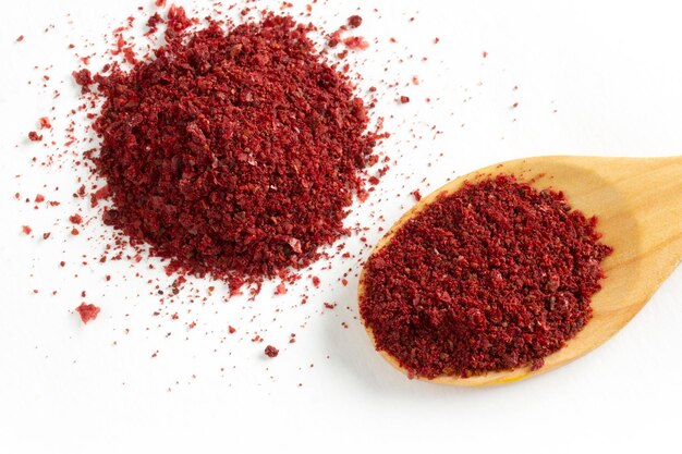 Red chili powder in a wooden spoon