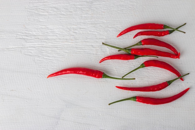 Red chilli For cooking Thai food on white wooden table