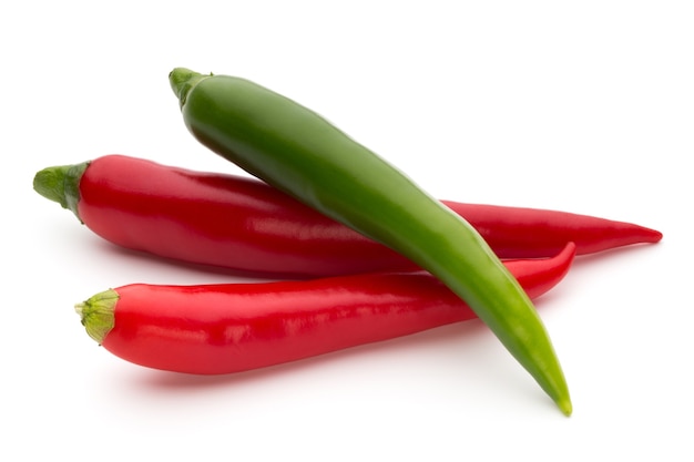 Red chilli pepper isolated on a white background.